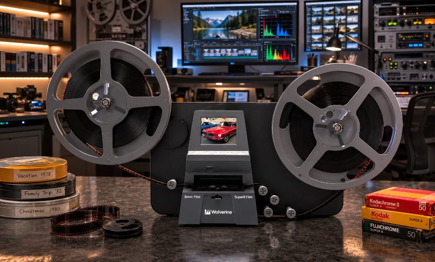8mm film to digital converter with reels in editing suite
