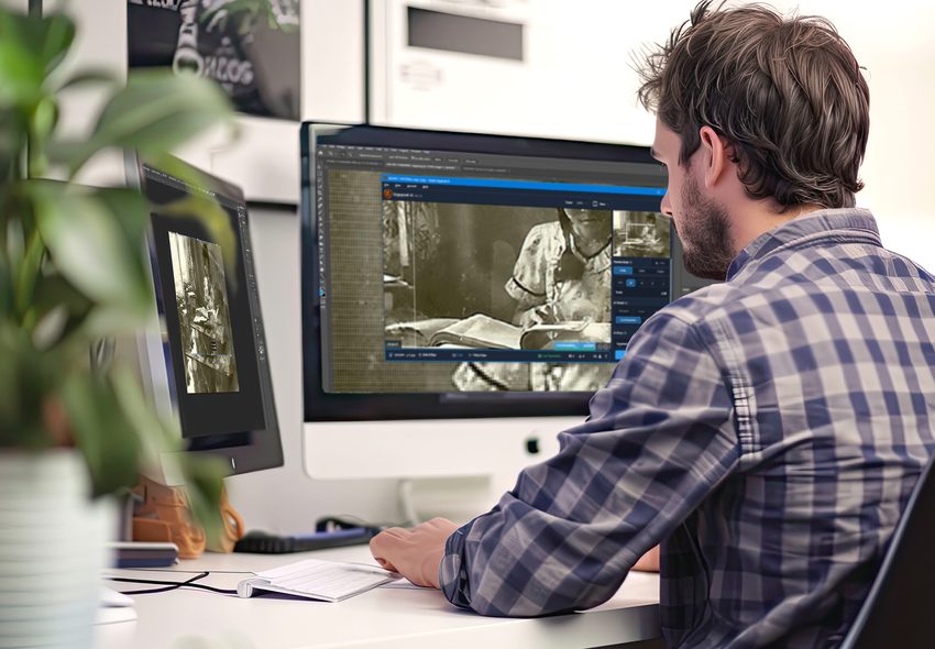 Forever Studios team member restoring vintage photographs