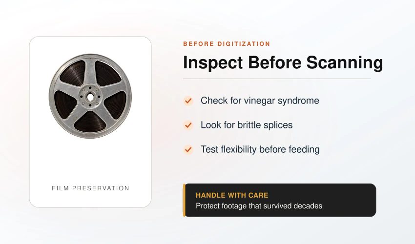 Vintage film reel with digitization inspection checklist