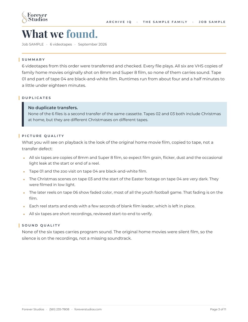 Archive IQ sample report, page 3: What we found
