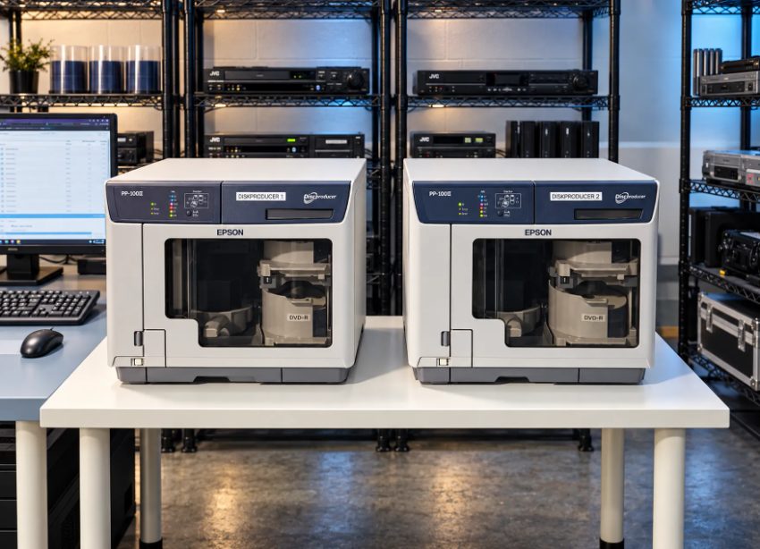 Two Epson disc publisher machines for DVD and CD duplication