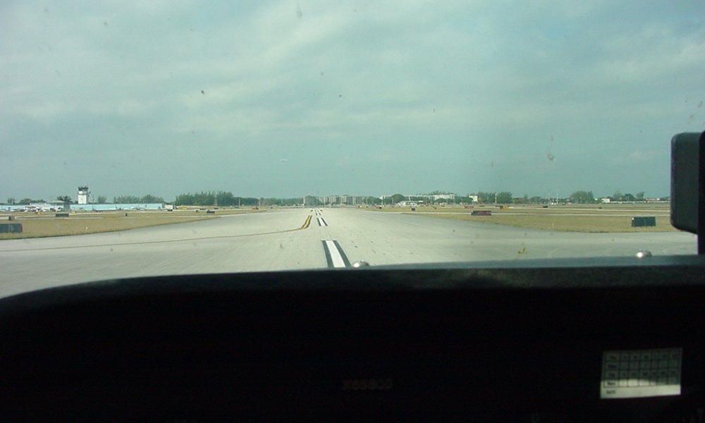 Light aircraft and hangars at North Perry Airport in Pembroke Pines, Florida