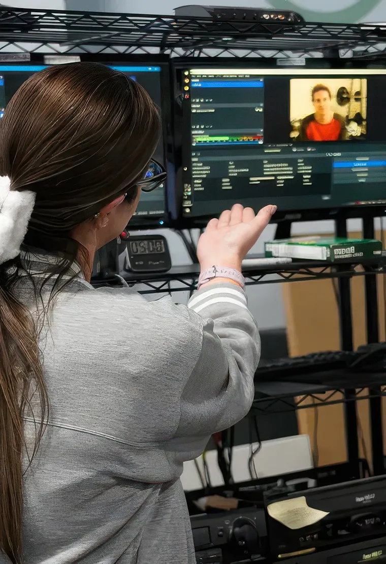 A Forever Studios technician loading a VHS tape into a deck at the capture rack