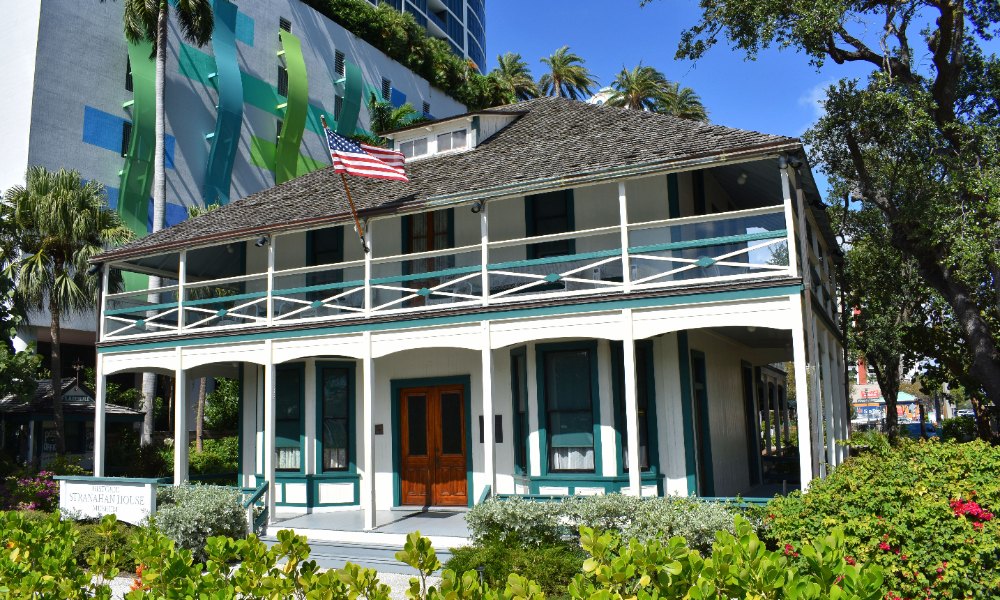 The Stranahan House, a two storey wooden building on the New River in Fort Lauderdale