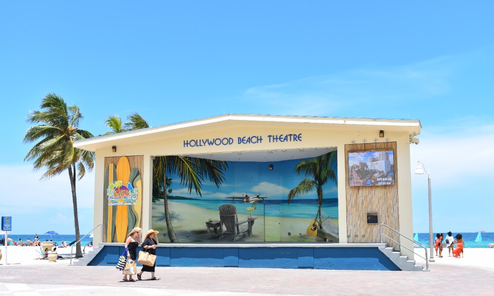 The open-air bandshell and seating at the Hollywood Beach Theater, Florida