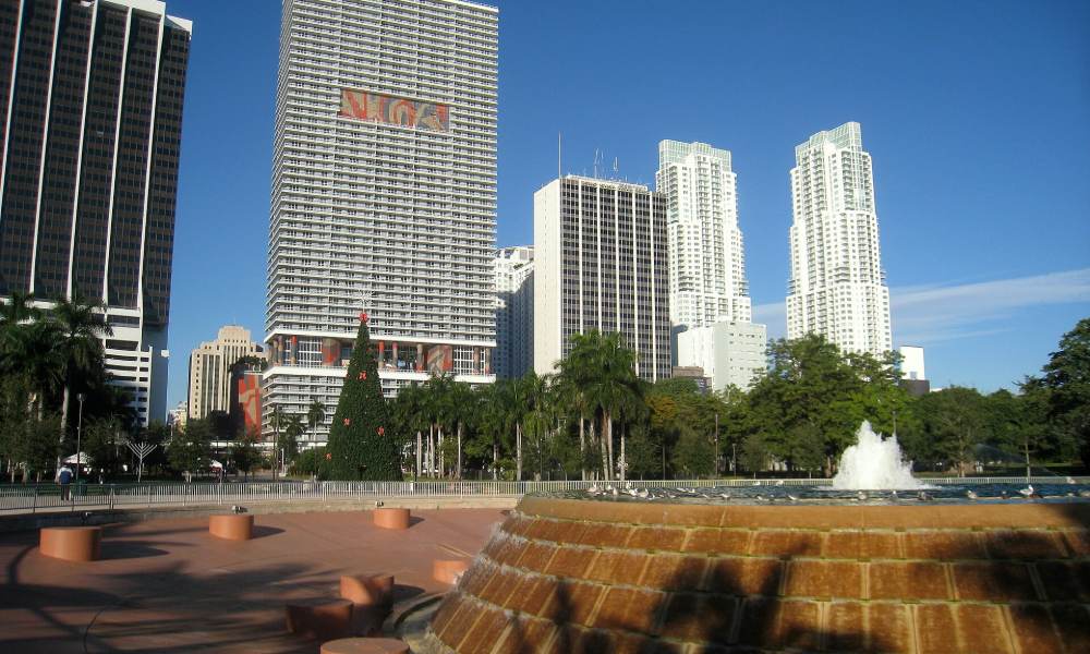Bayfront Park on Biscayne Bay with the downtown Miami skyline