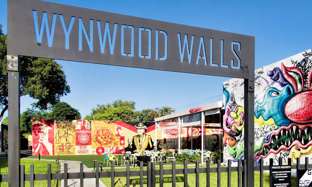 Painted murals on warehouse walls at Wynwood Walls in Miami