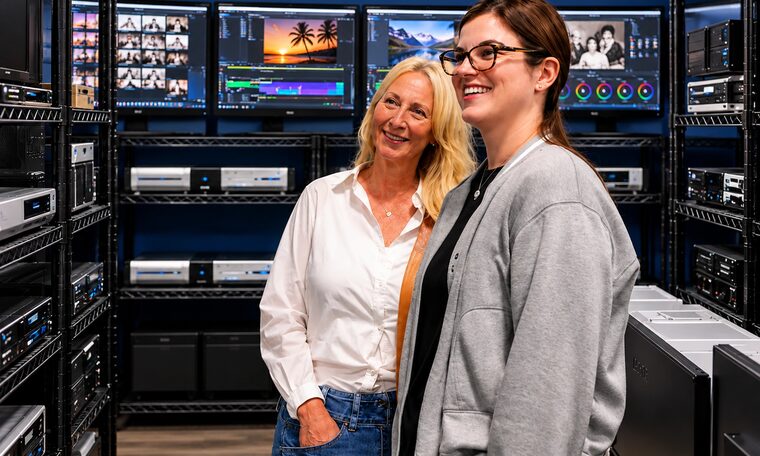 A customer and a Forever Studios team member in the capture room at the Boca Raton studio