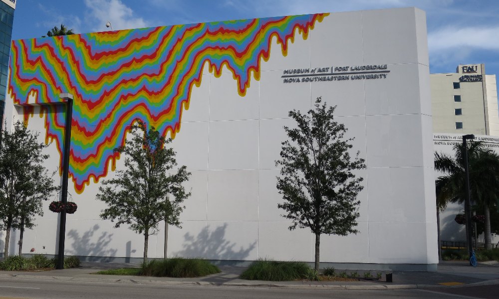 The exterior of the art museum building on Las Olas Boulevard in Fort Lauderdale