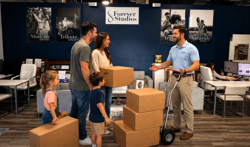 Family photo albums and loose prints organized for professional 600 DPI scanning