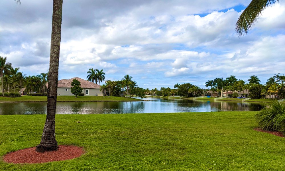 Houses and palm-lined streets in the Pembroke Falls development, Pembroke Pines, Florida