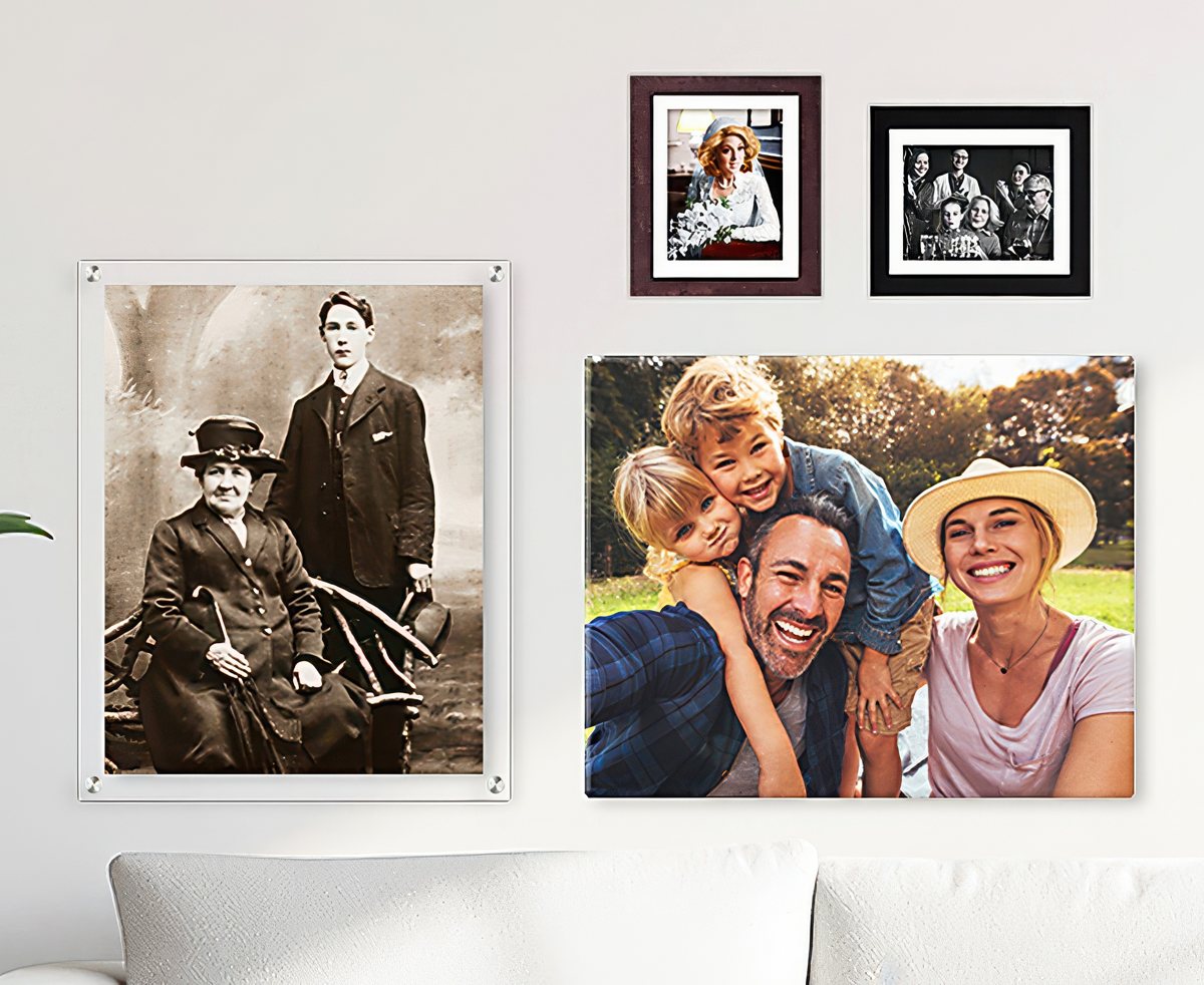 Photo placeholder: Framed prints on a wall